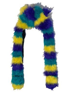 Fuzzy Cat Ears Hooded Scarf Hat w/ Hand Pockets Mardi Gras Rave Festival Cosplay